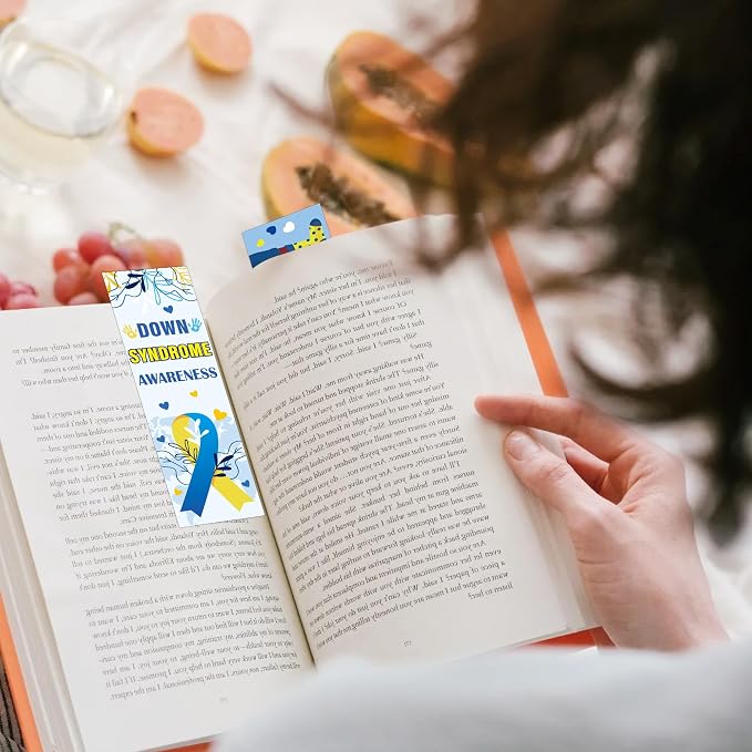 Down Syndrome Awareness Bookmarks, 120 Pcs Inspirational World Down Syndrome Day Book Marks, Blue Yellow Supportive Gifts for Seminar Handouts Charity Fundraisers School Events