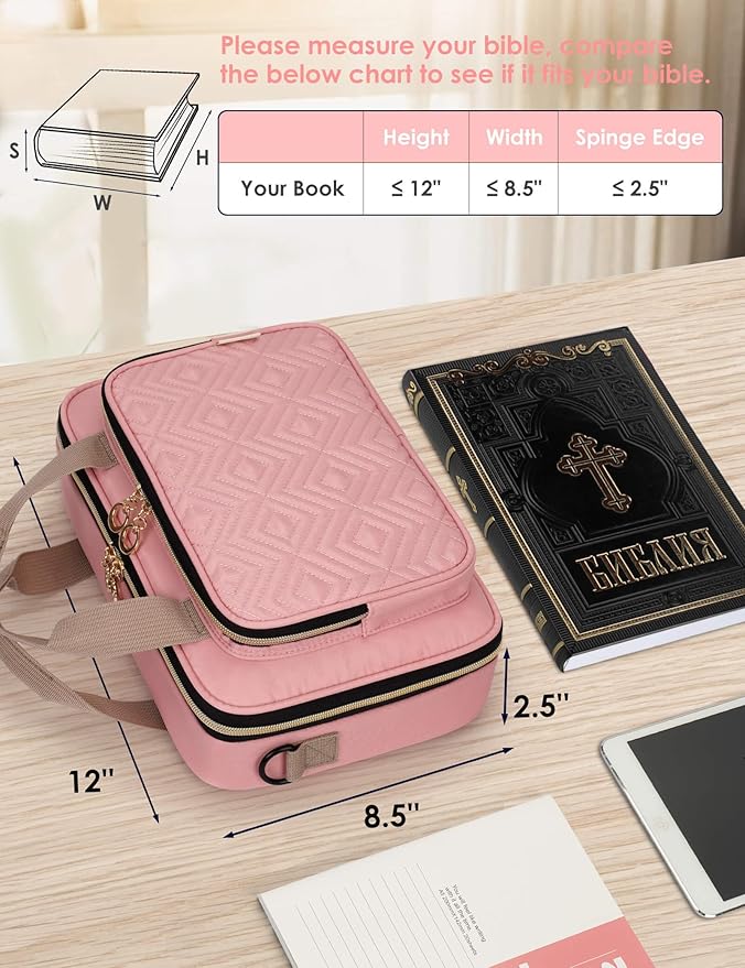 Bible Cover Case for Women, Large Bible Bag Carrying Case with Shoulder Strap, Bible Study Supplies Bible Journaling Kit Book Carrying Case with Bible Highlighters Tabs