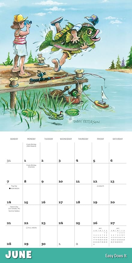 Gone Fishing 2026 Wall Calendar, 12-Month Fishing Humor & Cartoon Calendar by Gary Patterson, 12" x 12", Monthly Calendar 2026 Planner with Large Grids for Office or Home