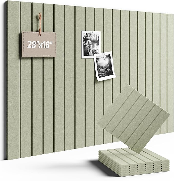 Fluxynara Felt Bulletin Board Tiles -28"x18" with 40 Adhesive Tabs, Cork Board Alternative for Office Decor, Push Pin Board Wall Organizer 6-Pack (Sage)