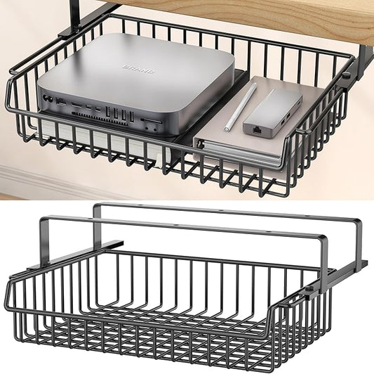 ENONCI Under Desk Drawer, Slide Out Design,No Drill Metal Under Desk Cable Management, Under Table Storage Shelf Tray Basket Under Table Drawer Organizer for Office, Home, Workspace, Cabinet