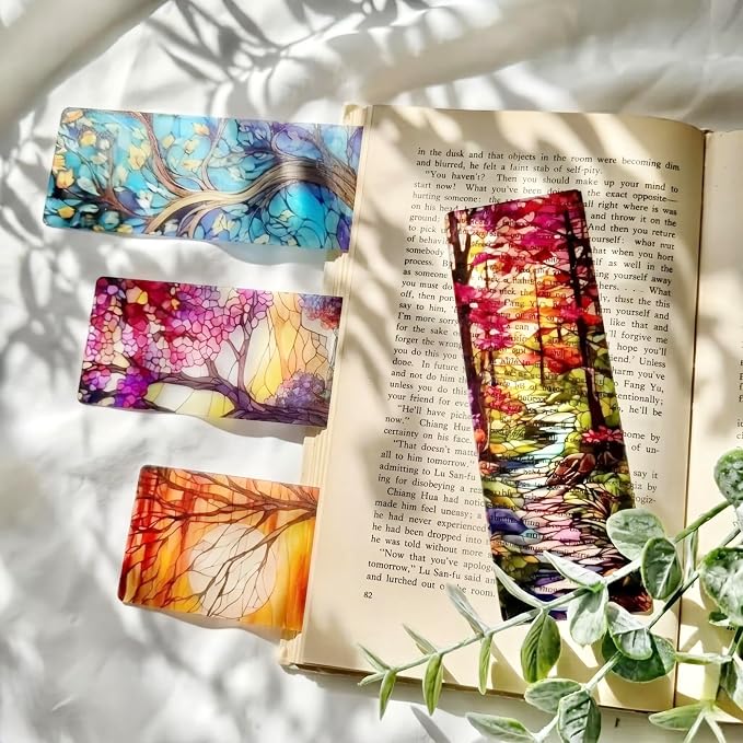 Fantasy Trees Bookmark Gifts - 10 Pcs Pretty Seasons Stained Glass Bookmarks for Women Men Book Lovers Students Aesthetic Page Marks School Reading Accessories Bookish Birthday Graduation Gift