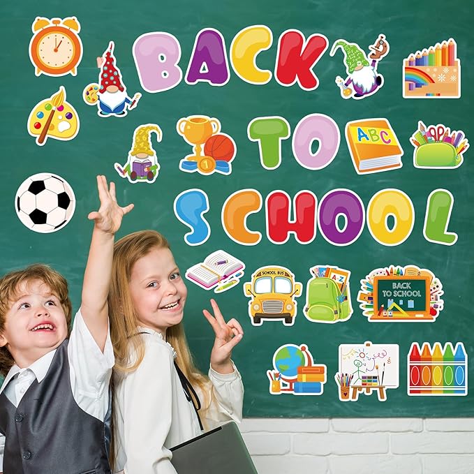 102 Pcs Back to School Cutouts Welcome School Classroom Bulletin Board Decorations Set School Bus for First Day Theme Party Decor DIY Book Chalkboard for Kids and Teacher Party Favor Supplies