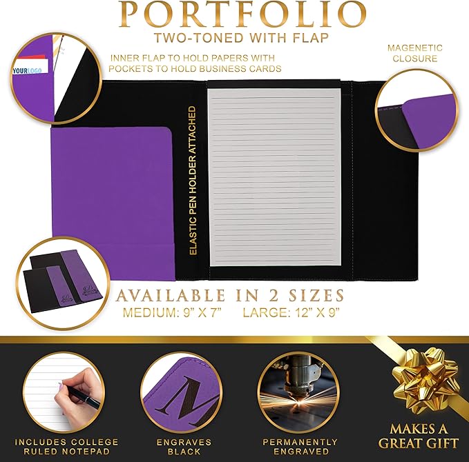 My Personal Memories Personalized Portfolio with Custom Monogrammed Flap - Engraved Teacher, Student, Business, Man, Woman, Gift (Purple Flap)