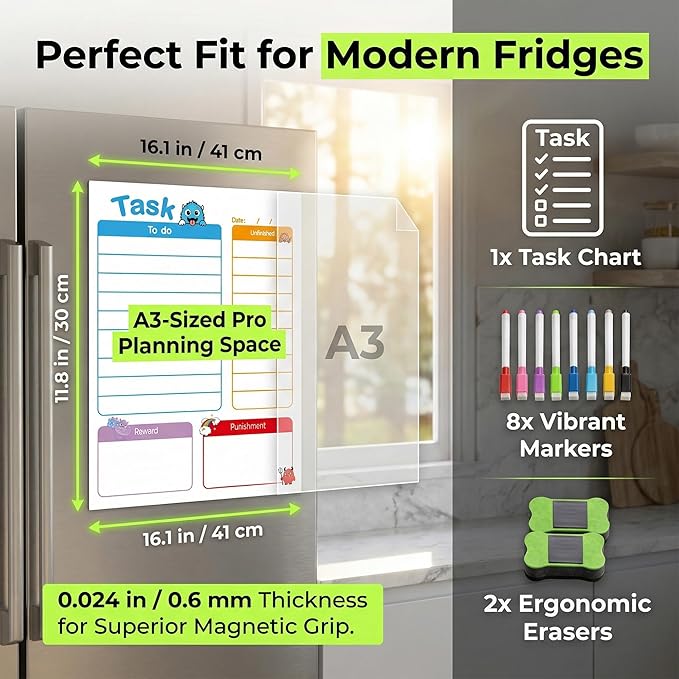Magnetic Dry Erase Board Calendar for Fridge, Clear Monthly and Weekly Meal Planner Whiteboard Refrigerator, Menu Board for Kitchen