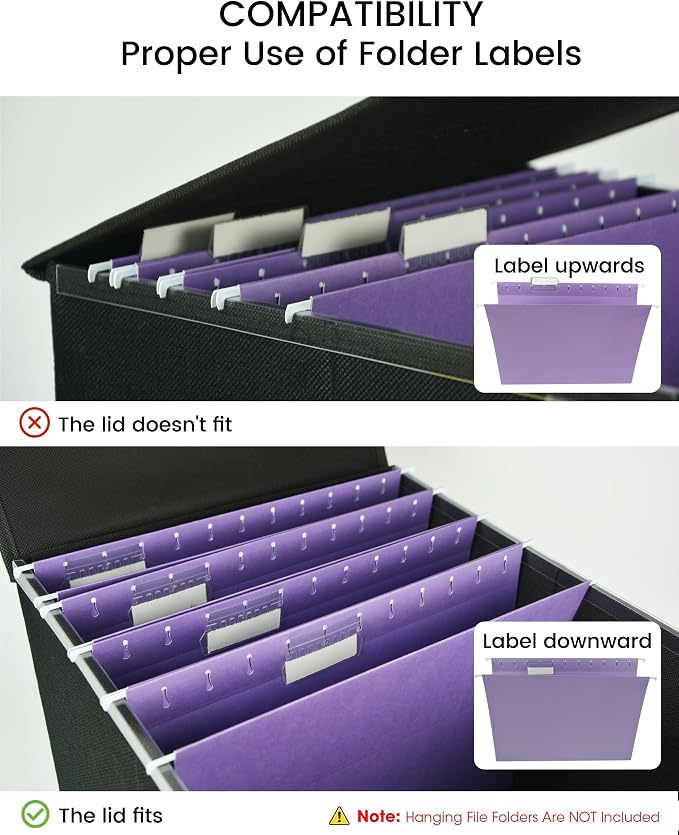 Qerlei File Organizer Boxes with Lids,Collapsible File Folder Organizer with Plastic Slide,Collapsible Filing & Storage Boxes for Office/Decor/Home (Grey, 2 Pack)