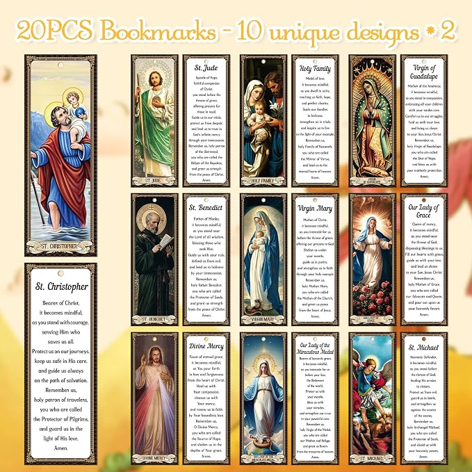 Wxiben Catholic Bible Bookmarks Gifts - 20Pcs Christian Religious Bookmarks Catholic Saints Prayer Book Marks Jesus Virgin Mary Book Markers for Women Men Book Lovers Students Teacher Sunday School