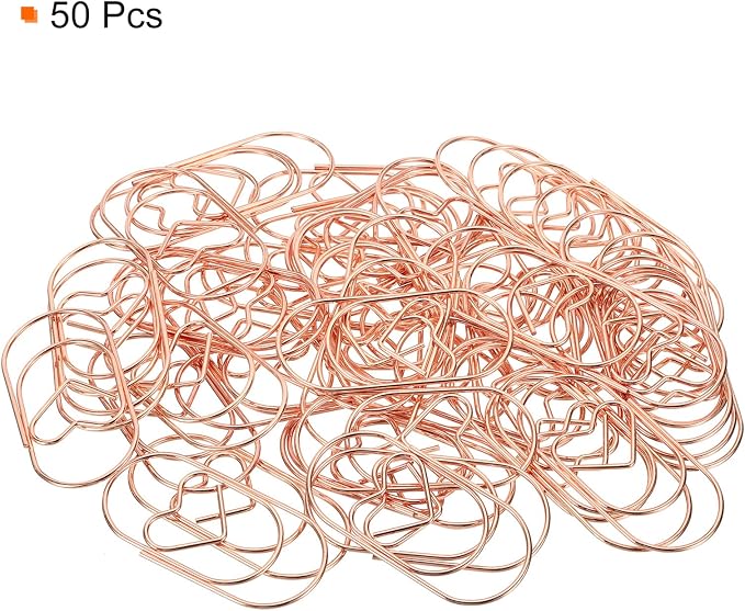 MECCANIXITY Paper Clip Heart-Shaped Cute Decorative Fun Clips Bookmarks 2 Inch Rose Gold for Organize Office Home, Pack of 50