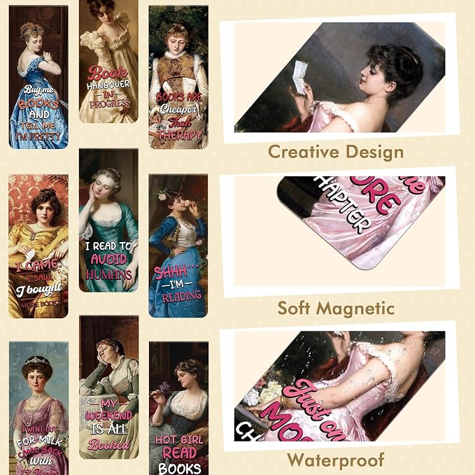 Funny Girl Magnetic Bookmarks, 30 Pcs Vintage Art Humor Book Marks Magnet Clips for Book Lovers, Cute Page Markers for Reading Women, Bookish Gifts for Journals Planner School Supplies