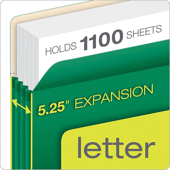 Pendaflex Color File Pockets, Letter Size, Green, 5.25" Expansion, 10/BX (1534G GRE-10)