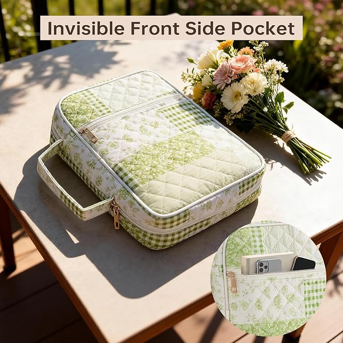 Bible Cover Case for Women Large Bible Cover Bag Quilted Bible Carrying Case for Girls Bible Study Supplies Accessories Christian Gifts for Women (Green Leaf, Large)