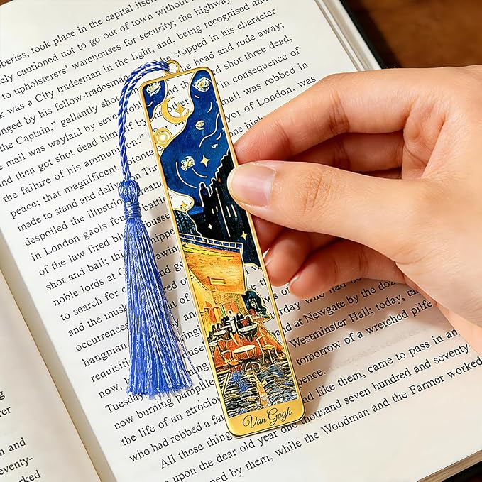 Kinsound Metal Bookmarks with Tassel, Golden Van Gogh Monet Oil Painting Theme Cute Hollow Book Markers for Reading Women, Teachers, Students, Reading Accessories Gifts for Book Lovers (Style A(6PCS))