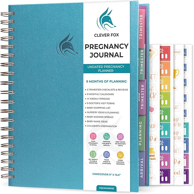 Clever Fox Pregnancy Journal & Memory Book - Pregnancy Planner & Notebook for Expecting Moms – Baby Keepsake, First Time Moms Gift (Aquamarine, 9" x 10.5")