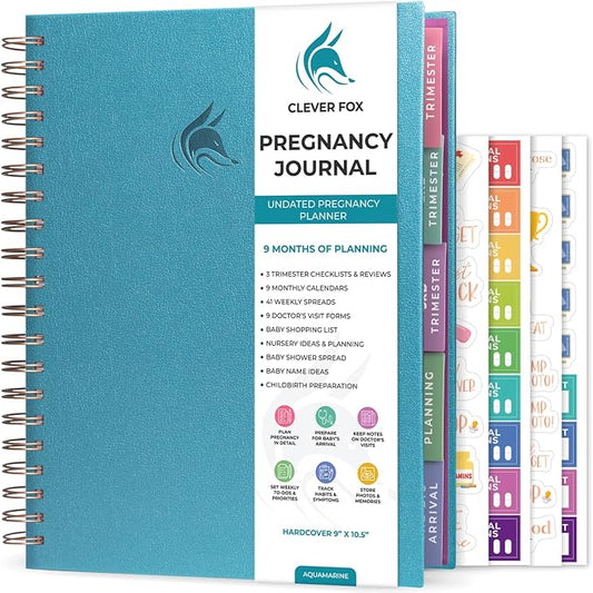 Clever Fox Pregnancy Journal & Memory Book - Pregnancy Planner & Notebook for Expecting Moms – Baby Keepsake, First Time Moms Gift (Aquamarine, 9" x 10.5")