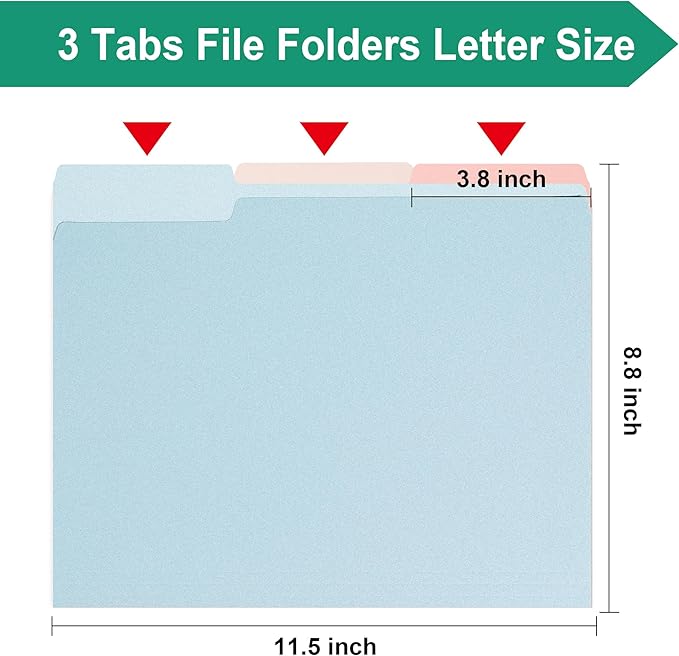 pmybupo18 Pack Blue File Folders 8.5 x 11 Inch,1/3 Cut Tab Colored Two Tone File Folders Letter Size,Office Folders for Document