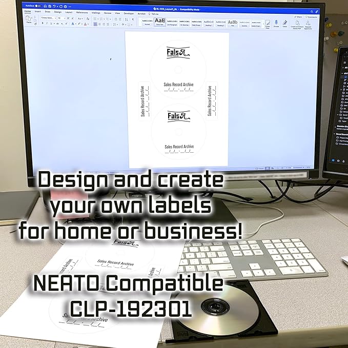 CD/DVD Label Full Face | Qty 100 Disc, 100 Spine | 50 Sheets Total | Permanent White Matte | Inkjet & Laser Compatible | Neato Small Center Style | Spine & Case Labels | Blank Label