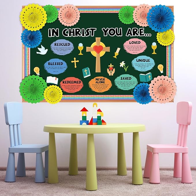 Christian Inspirational Bulletin Board Decorations Set 3D Religious Jesus Cross Bible Paper Cutouts Motivational You are Border for Sunday Church Valentine's Day School Classroom Prayer Board Supplies