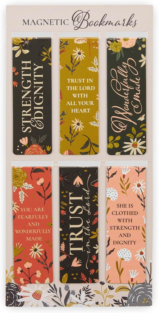 Christian Art Gifts Colorful Inspirational Magnetic Scripture Bookmark Pagemarker Set for Women: Encouraging Bible Verses, Psalms & Proverbs, Multicolor Florals for Reading Books, Bibles, 6 Piece Set