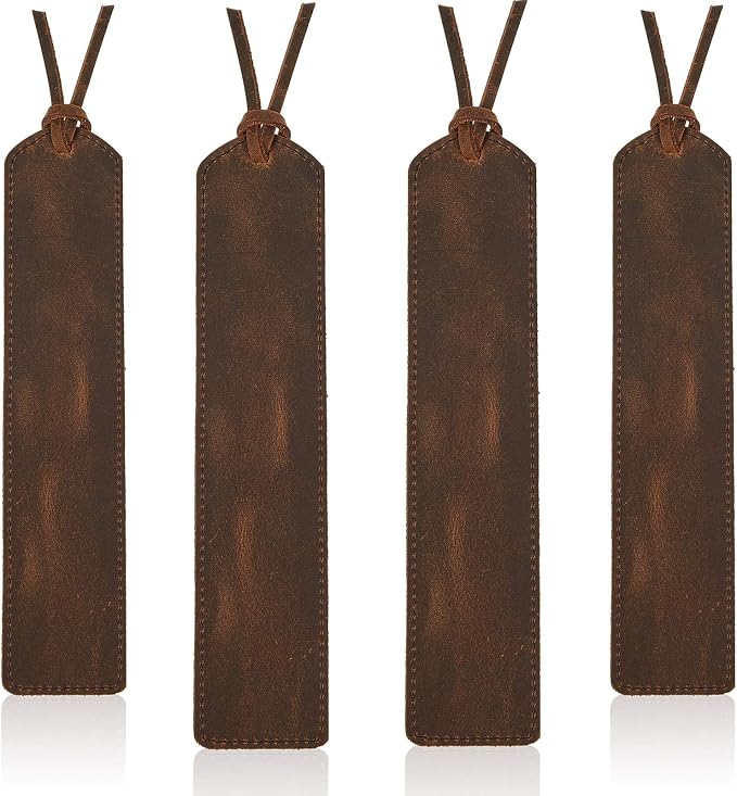 Outus 4 Pcs Father's Day Leather Bookmark, Classic Stitched Bookmarks with Tassel, Handmade Stitched Page Markers for Father Men Women Kid Teacher Student School Office Writer Christmas Friend Book