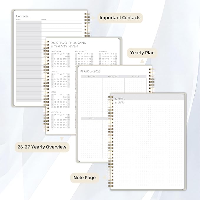 2026-2027 Monthly Planner - 2 Year Monthly Planner 2026-2027, Jan 2026 - Dec 2027, 7" x 9", 2 Year Calendar with 24 Month, Twin-wire Binding, Note Pages, Beige