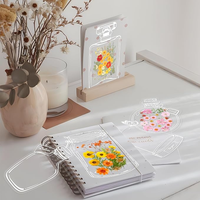 Large Size Transparent Dried Flower Bookmarks, 40 PCS Handmade DIY Flower Page Clips,World in Bottle-Making Stunning Herbarium(Glass Bottle and Wishing Bottle)