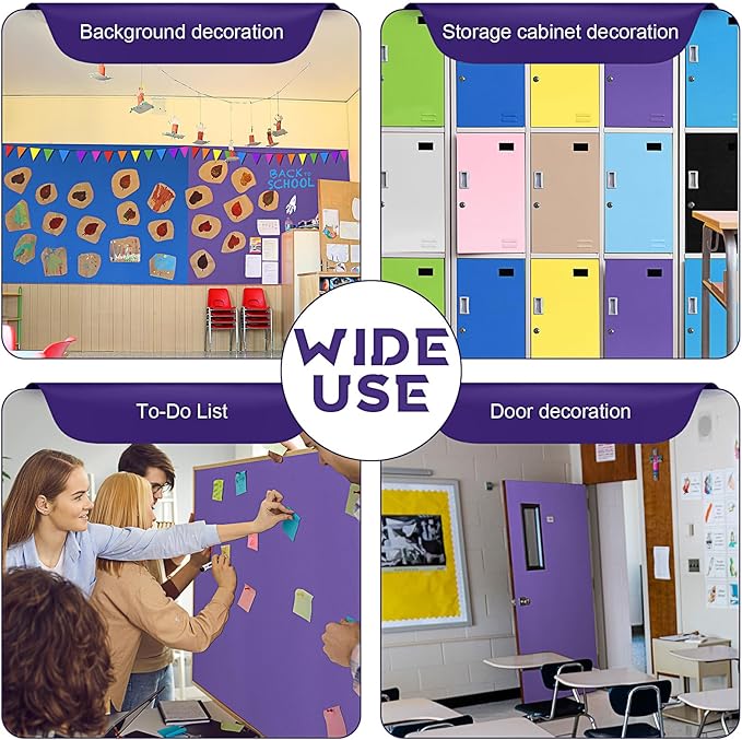 Hahafelt 16 in x 40 Ft Fabric Bulletin Board Roll Classroom Non Woven Fabric Background Decorations Waterproof Wrinkle Resistant Bulletin Board for Back to School Wall Decor(Purple,Pure)