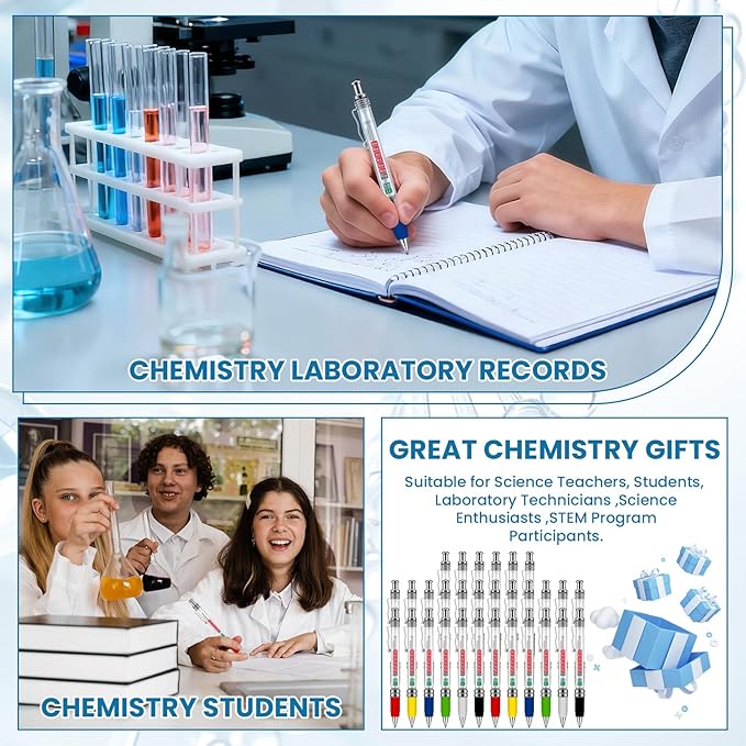 Harloon 30 Pack Chemistry Periodic Table of Element Pen Ballpoint Scroll Pen with Formulas Equations Periodic Table Reference Sheet for Student Teacher Study Tool Scientists Day Graduation Gift