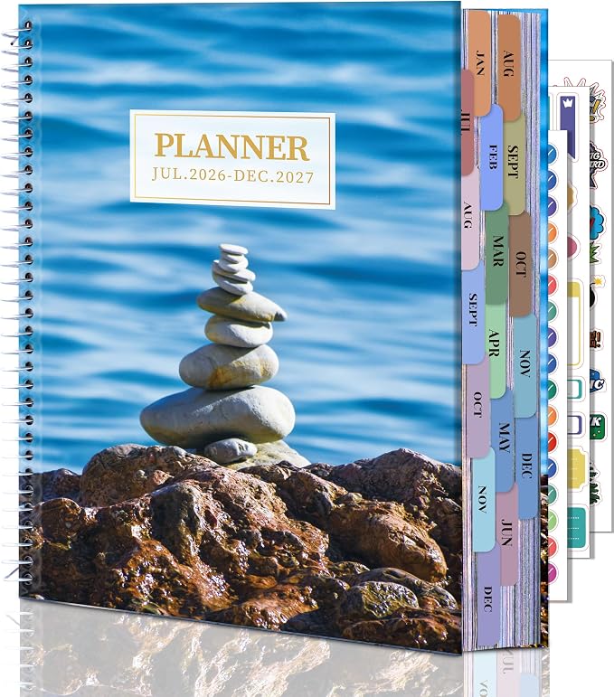 CAGIE Planner 2026-2027 Weekly and Monthly,18 Month (Jul. 26-Dec. 27) Planners Calendar with Hourly Timeslot, 10"x11.5", Large Hardcover Spiral Daily Planner with Tab for Work, Home,Teacher, Blue