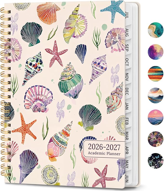 Academic Planner 2026-2027, Weekly and Monthly Calendar Book, July 2026 – June 2027, Hardcover Planner with Tabs, Perfect for Teachers, Students, Women & Men, A4 (8.5" x 11") - Sea Shell