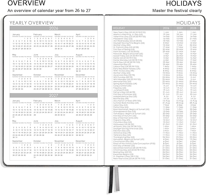 Planner 2026-2027 - 2026-2027 Planner Weekly and Monthly, Jul. 2026 - Jun. 2027, 5.75" x 8.25", Leather Planners with Thick Paper, Hardcover, Pen Loop, Back Pocket with Notes Pages - Grey