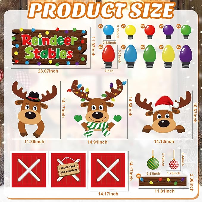 55 Pcs Christmas Elk Bulletin Board Set Xmas Reindeer Stable Cardboard for Decor Winter Bulletin Board Decorations Elk Paper Cutouts for Wall Classroom Holiday School Party Supplies