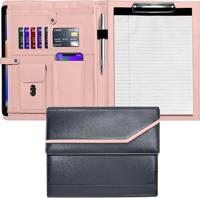 Padfolio for Women, Leather Padfolio Perzonalized, Legal Pad Portfolio with 2 Notepads, Black Letter Padfolio.