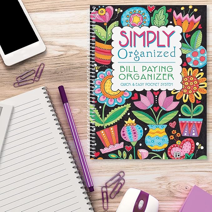 Current Mary Engelbreit Bill Paying Organizer Book - 9" x 12” Personal Account Book, Spiral Bound, 14 Storage Pockets, 32 Label Stickers, Monthly Finance & Payment Management Tracker for Home & Office