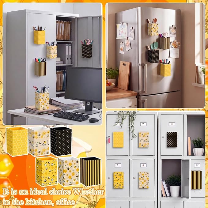 6 Pcs Bee Theme Classroom Decor Classroom Magnetic Storage Boxes Magnetic Storage Containers Plastics Pen Holder for Refrigerator Whiteboard Home Office School Organizer Supply