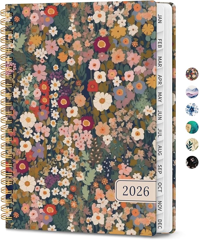 2026 Planner, Weekly and Monthly Planner for Women, January 2026 - December 2026, Hardcover 2026 Calendar Planner Book with Tabs, Inner Pocket, Spiral Bound, Perfect for Office Home School Supplies - A4 (8.5" x 11"), Petals
