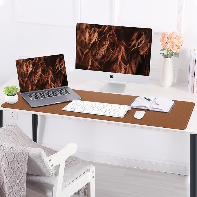 AFIING Cork Desk Mat 55" x 17", Dual-Sided Natural Cork & PU Leather Desk Pad, Non-Slip Waterproof Large Mouse Pad for Office, Home & Gaming (Brown)
