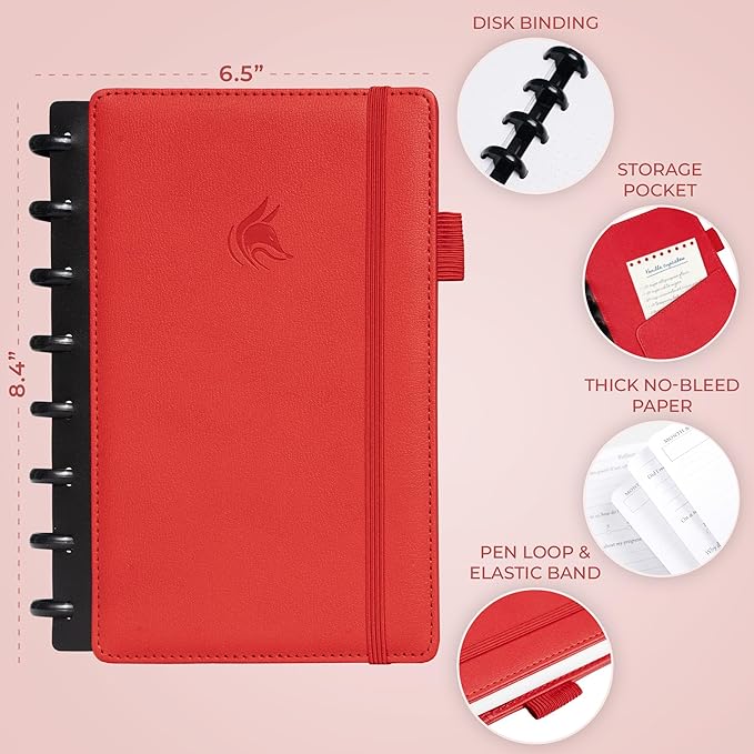 Clever Fox Disc-Bound Weekly Planner – Undated Monthly Notebook with Habit Tracker, Productivity Journal – Life, Work & Goal Organizer, 6.5 x 8.4" (Red)