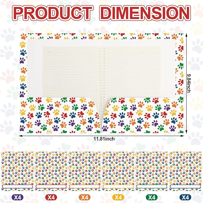 Yexiya 24 Pcs Dog Folders Paw Print Folders with Pocket Multi Colored Puppy for Breeders Paperwork Dog Pocket File for Kids Students Educational and Learning Activities Classroom(White)