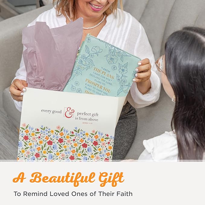 Christian Art Gifts Faux Leather Fashion Bible Cover: I Know the Plans I Have for You - Jeremiah 29:11 Inspirational Bible Verse, Debossed Floral Teal Design, Medium