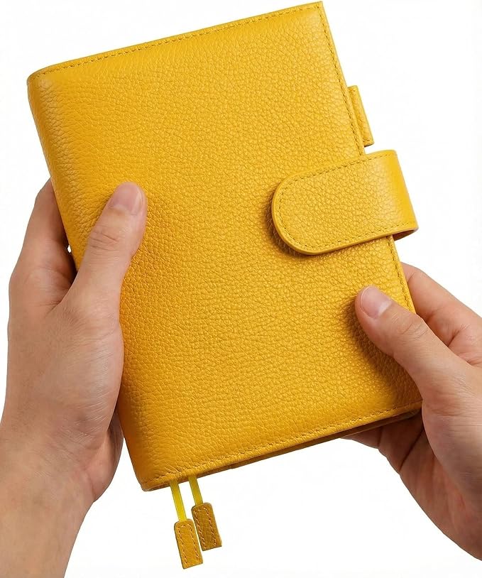 A6 Genuine Leather Techo Notebook Cover Compatible with Hobonichi Original Stalogy Midori MD with 5 Card Slots Pen Loop Bookmarks Back Pocket
