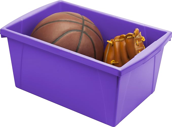 Storex 5.5 Gallon Storage Bin – Plastic Classroom Organizer for Books and Supplies, Violet, 1-Pack (61486C06C)