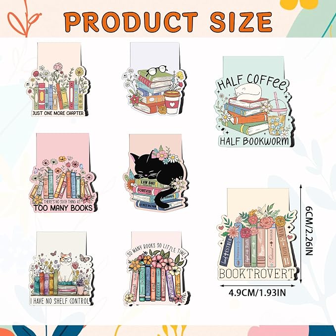 Book Lovers Magnetic Bookmark Gifts - Cosmisun 16 Pcs Reading Bookmarks for Women Cute Funny Book Mark Magnetic Cat Flower Book Mark Bookmark Page Markers Clip for Women Reading Students Teachers