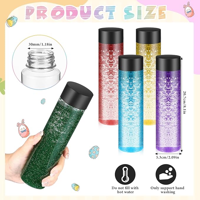 Arrowbash 6 Pcs Sensory Bottles Kits for Toddlers 1-3 Kids 400 ml Plastic Calming Bottles Empty with Lid Calm Down Jar Kit Filler Glitters Sequins Weather Containers for Relieving Anxiety Disturbed
