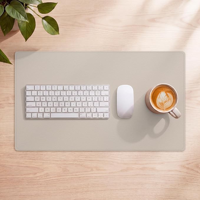 AFIING Cork Desk Mat, Beige, 23.6" x 13.8", Desk Pad Protector | Dual-Sided Natural Cork & PU Leather, Waterproof, Non-Slip, For Office, Home & Study