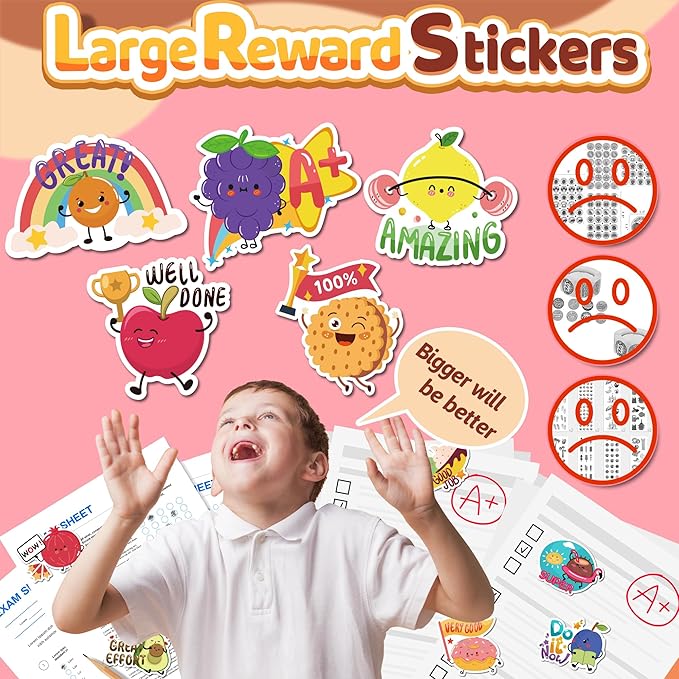 300PCS Large Scratch and Sniff Scented Stickers for Kids, Incentive Smelly Summer Sticker, Motivational for Kids Christmas Gift, Bigger Reward Stickers for Student Classroom Must Haves School Supplies