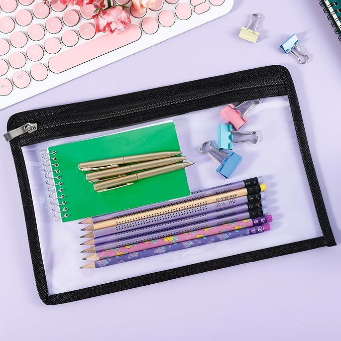8 Pcs Clear Zipper Pouches, Clear Pencil Pouch,PVC Waterproof Makeup Pouch Envelopes Folder Storage,Document File Organization Bags for Home Office Supplies(7 x 11.4inch)