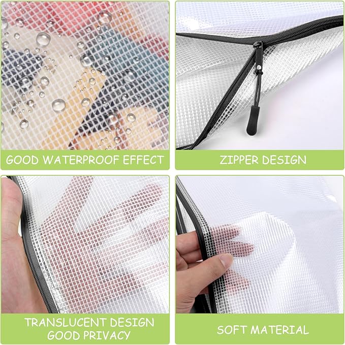 YOPCDJ 24pcs Mesh Zipper Pouches, A3 Size 17 x 12 inches Waterproof Black Zipper Bags, Water-Resistant Plastic Zipper Pouch for School Office Supplies, Puzzles & Games Organizing Storage