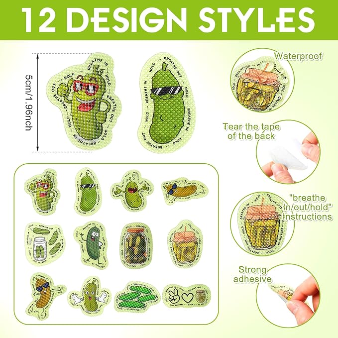 Sabary 60 Pcs Mental Health Awareness Anxiety Sensory Stickers Bulk Sensory Strips Anxiety Calm Textured Strip Stickers with Inspirational Quotes Different Styles for Adults Relief (Pickles,Green)