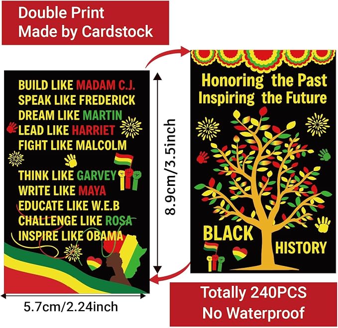 240pcs Black History Month Bookmarks Black History Month Decorations African American Gift Sets February Flash Cards for Classroom Bulletin Board MLK Day Party