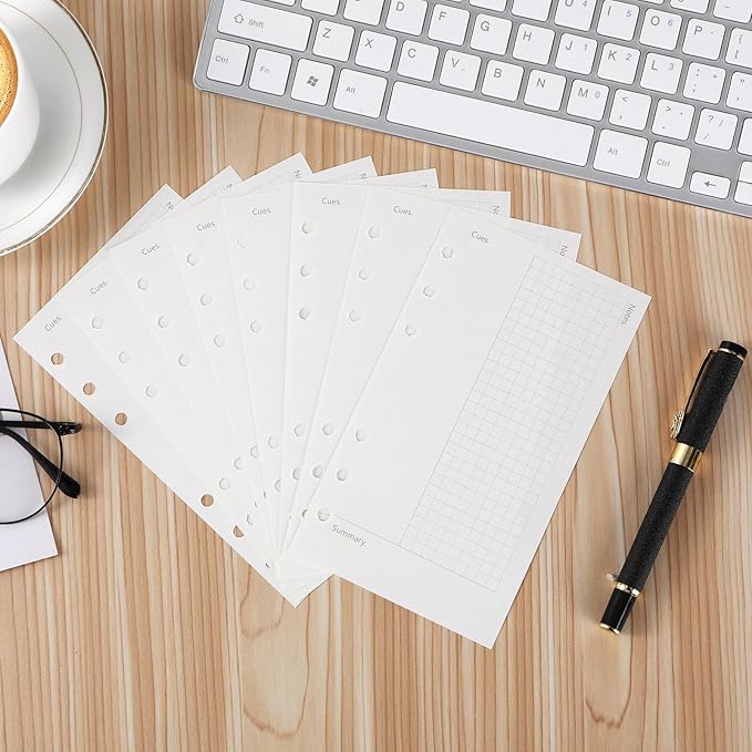 Toplive A6 Refill Paper, A6 Cornell Notetaking System Filler Paper, 6 Holes Notebook Binder Inserts Loose Leaf Paper 160 Sheets, for Business Meeting College Study Reading Notes